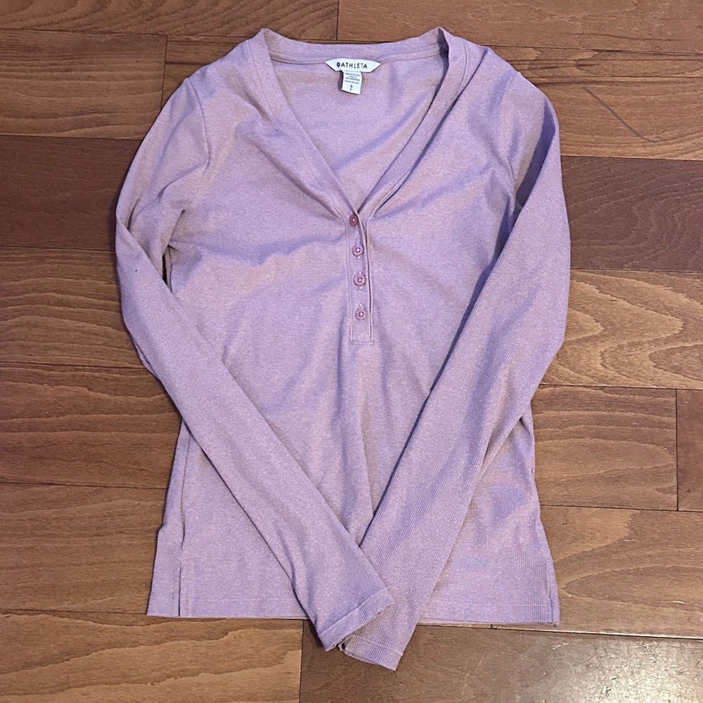 Athleta Uptempo Women's Dusty Pink Mauve Long‎ Sleeve Ribbed Button Top